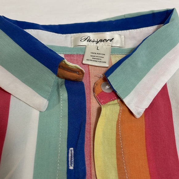 Passport, Rainbow stripes, cropped button down, Size large - Picture 3 of 4